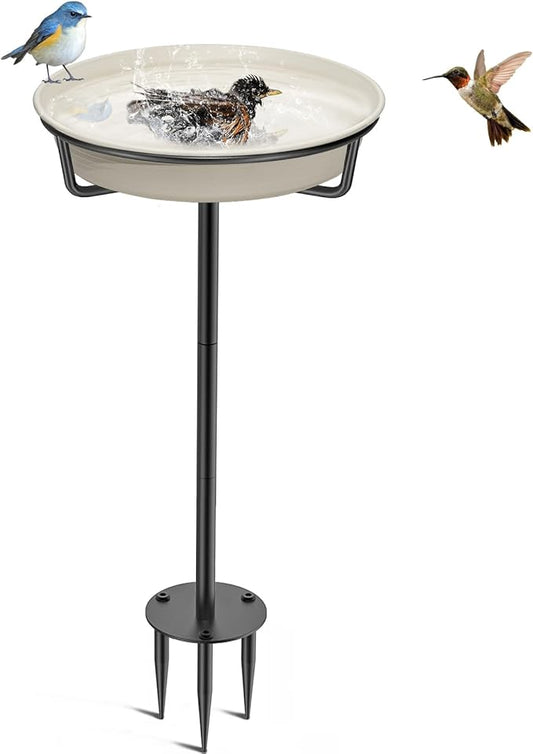 Bird Baths for Outdoors, Detachable Birdbaths for The Garden Clearance, Heavy Duty Freestanding Bird Baths, Bird Bath Bowl Spa & Birdfeeder with Metal Stake Stand (White)