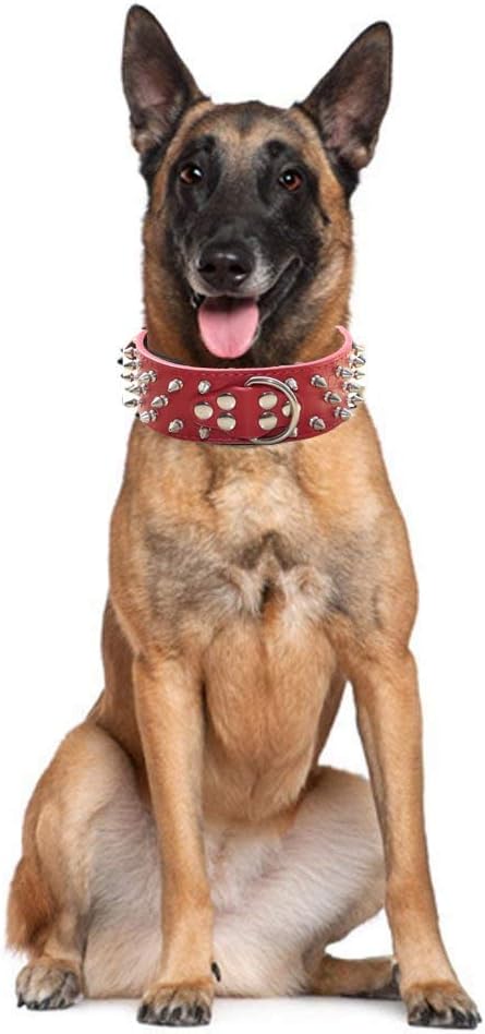 Serijoars Spiked Studded Dog Collar, PU Leather Dog Collar, Adjustable Pet Collars for Medium or Large Breed Pet (L, Leopard1)