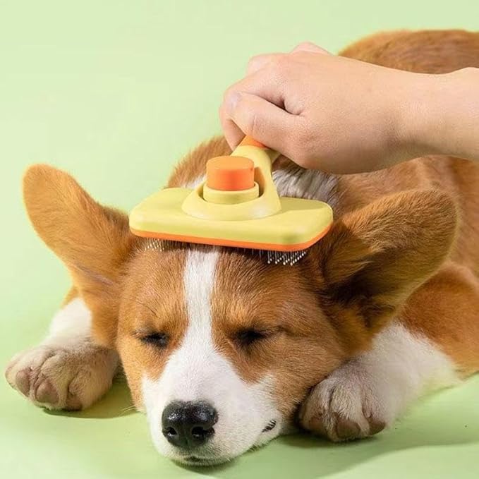 Self‑Cleaning Pet Grooming Brush for Dogs & Cats – One‑Click Fur Release, Soft Rounded Bristles Massage, Ergonomic Non‑Slip TPR Handle, Safe Deshedding Tool for All Hair Types