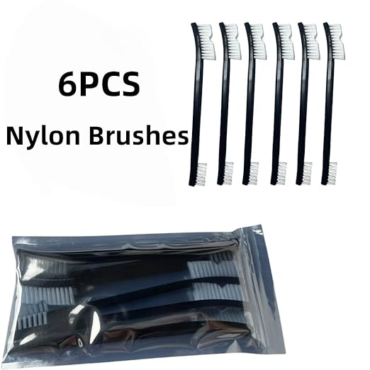 6-Pack Small Wire Brush Pro Kit: Nylon Bristles for Engines, Jewelry & Household Scrubbing – Chemical-Resistant & Heat-Resistant - Tackle Motorcycle Chains, Sinks & Sneakers, Gun Cleaning Brushes