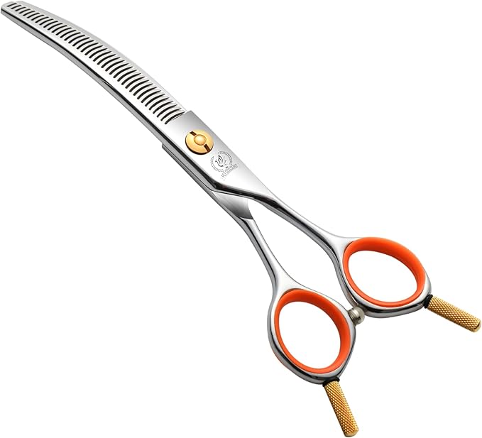 Fenice Peak 6'' Small Curved Thinneing Scissors Lightweight Dog Cat Grooming Scissors with Safety Round Tip JP440C Stainless Steel