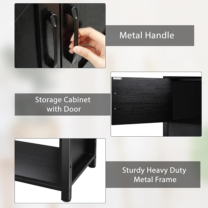 40 Gallon Tank Stand with Cabinet and Power Outlets, Heavy Duty Metal Aquarium Stand for 40-50 Gallon Breeder Tank, Turtle Tank, Double Terrarium Stand, 660LBS Capacity, Black