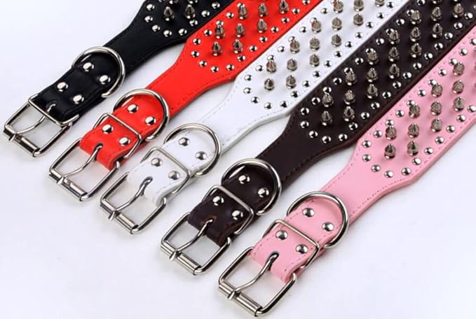 Serijoars Spiked Studded Dog Collar, PU Leather Dog Collar, Adjustable Pet Collars for Medium or Large Breed Pet (M, Red)