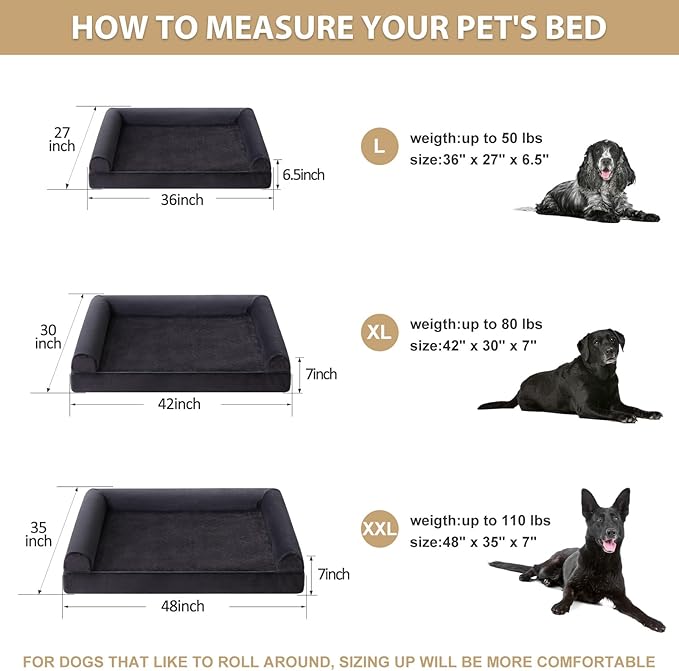 BFPETHOME Washable Dog Beds for Extra Large Dogs, Orthopedic Dogs Bed Extra Large, Big Dog Couch Bed with Removable Washable Cover, Waterproof Lining and Nonskid Bottom