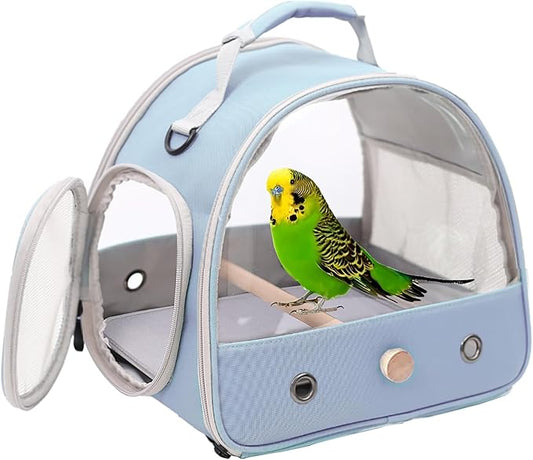 Bird Travel Carrier, Portable Small Bird Parrot Parakeet Carrier with Standing Perch, Side Access Window Collapsible