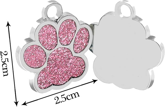 EDSG Cat Dog Tags Personalized for Pets, Dog Name Tags Cat Name ID Tag, Engraved Dog Tags Dog ID Tags Small Glitter Bling ID Tag Paw Print for Cat Pet Dog Puppy(Silver,Design 4)