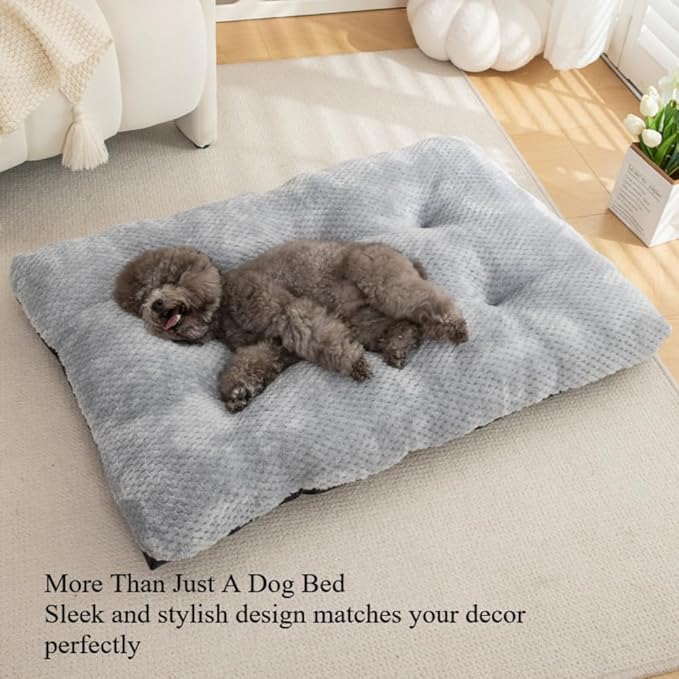 Washable Dog Bed for Large Breeds, Extra Cushioned Crate Mattress with Removable Fluffy Cover, Non-Slip Orthopedic Pet Pad, Machine Washable Kennel Mat(Pink,XL)