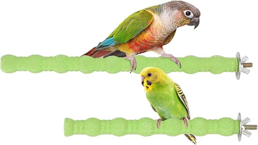 Hypeety 2PCS Bird Wood Perch Stand Parrot Paw Grinding Stick Toy Pet Bird Cage Stand Platform for Bird Parrot Budgies Parakeet Cockatiels Cage Accessories (7in/10in) (Green)