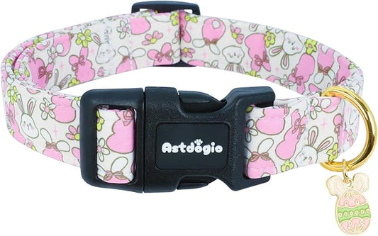 Easter Dog Collar, Spring Dog Collar with Cartoon Rabbit Pattern, Adjustable Cotton Puppy Collars Girl Boy Collar for Small Medium Large Dogs,L