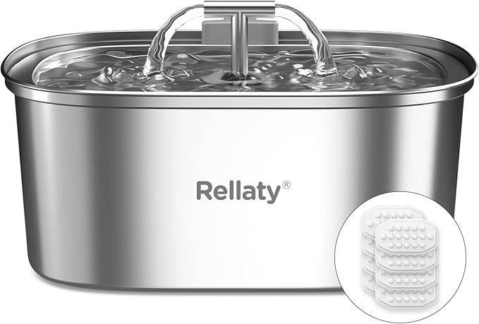 Cat Water Fountain Stainless Steel: 108oz/3.2L Pet Drinking Foundatin for Cats Indoor Automatic Dog Water Dispenser Bowl - Cat Feeding & Watering Supplies with 8 Replacement Filters
