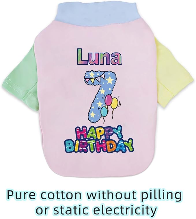 Custom Dog Birthday Shirt,Personalized Pet Apparel Print with Name Age Number,Pet Birthday Outfit,Lightweight Breathable Cotton Vest for Small Medium Large Dogs Cat (Dopamine Green, Large)