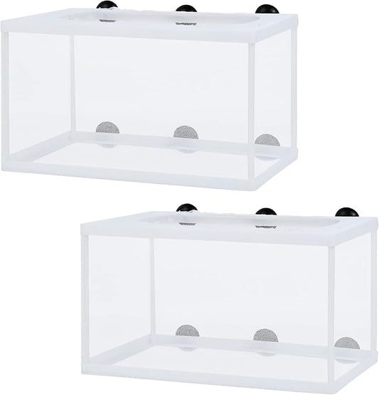 2 Pieces Fish Tank Breeder Net, Akamino Large Fish Breeder Isolation Box, Plastic Frame Hatching Box Separation Net Breeding Box with Suction Cup for Aquarium