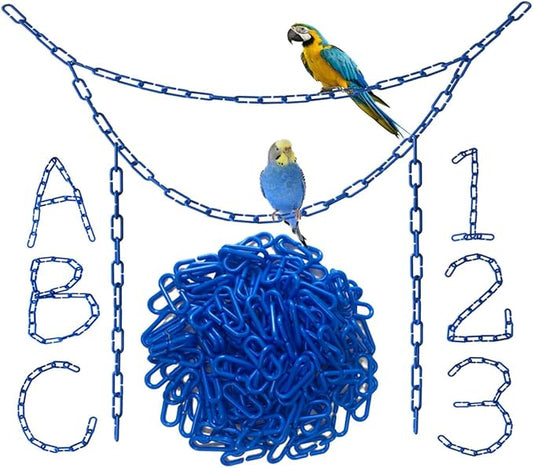 200-Piece Blue Plastic Chain Links & Toys - Interlocking C-Clip Bird Cage Accessories for Parakeets, Sugar Gliders, Small Pets (Climbing/Swinging Toys)