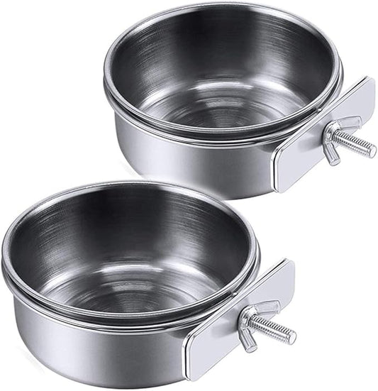 PINVNBY Parrot Feeding Cups Birds Food Dish Stainless Steel Parrot Feeders Water Cage Bowls with Clamp Holder for Cockatiel Conure Budgies Parakeet Parrot Macaw Small Animal Chinchilla Pack of 2