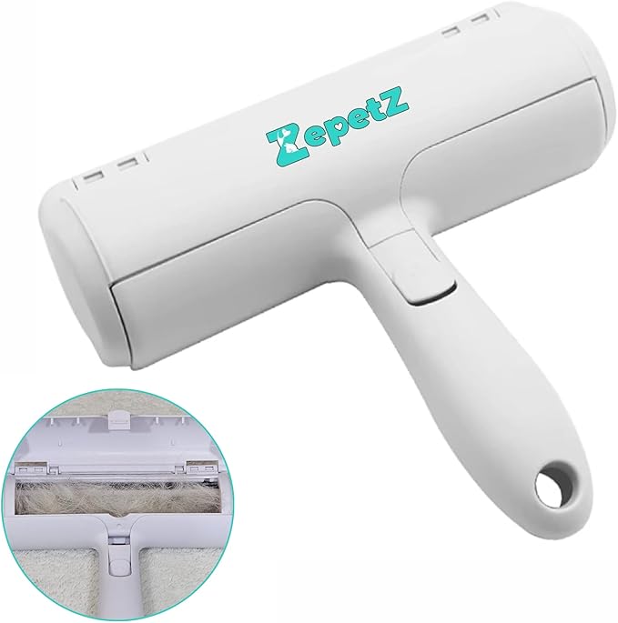 Pet Hair Removal Tool – Reusable Lint Roller for Dogs & Cats – Self-Cleaning Fur Remover Brush – Ergonomic Lint Roller for Carpet, Bedding, Couch, Car Seat & More (White)