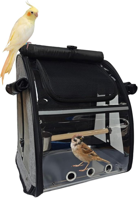 Portable Bird Carrier Backpack - Ideal Bird Travel Carrier for Parrot, Finch, Sparrow - Bird Backpack with Portable Cage
