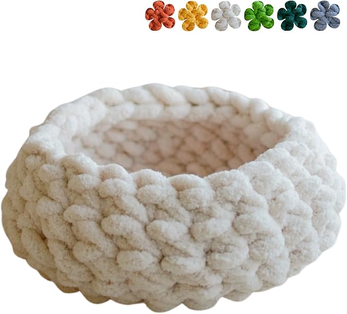 Cat Nest Bed – Premium Handwoven Washable Extra Soft Round Cave House for Indoor Kitten & Kitty, Small & Large (Cloud White,Large)