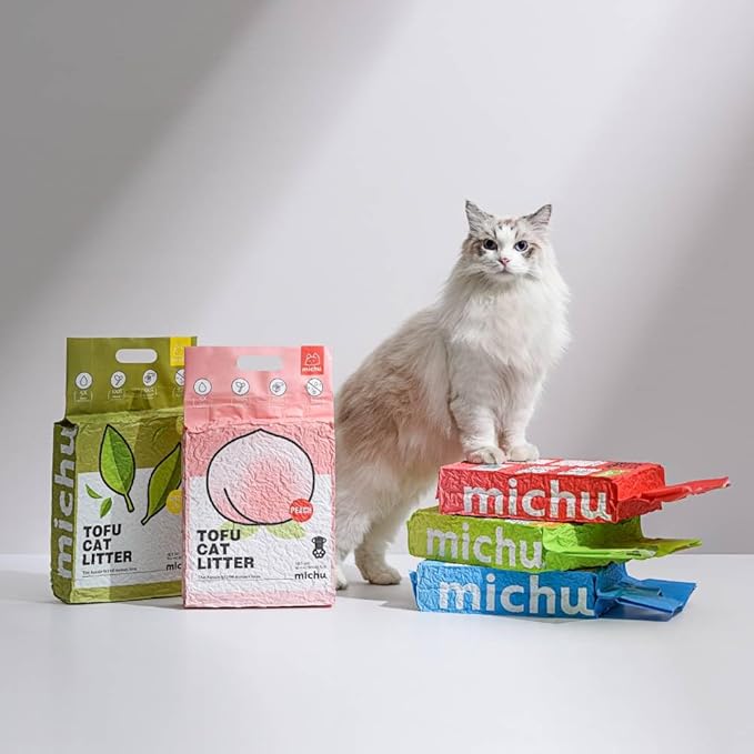 Tofu Cat Litter Natural Clumping Tofu Cat Litter, Fast Clumping and Easily Scoop-able 5.5lb/88oz 5 Scents - Watermelon, 6 Pack
