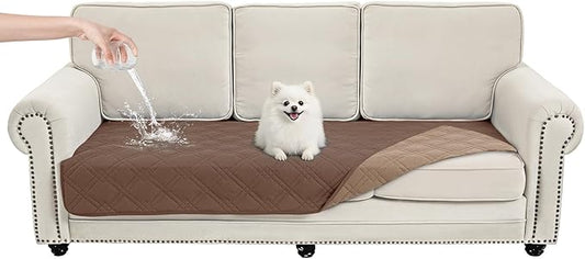100% Waterproof Dog Couch Protector, Triple-Layer Waterproof Dog Bed Cover Pet Blanket Reversible 2-Tone Sofa Shield, Non-Slip Furniture Guard for Pets(35×71 Inch, Brown+Taupe)
