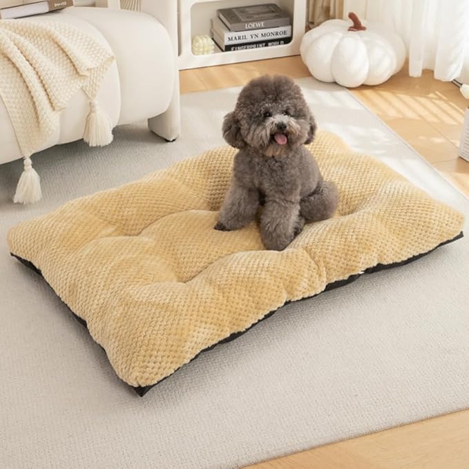 Washable Dog Bed for Large Breeds, Extra Cushioned Crate Mattress with Removable Fluffy Cover, Non-Slip Orthopedic Pet Pad, Machine Washable Kennel Mat(Pink,XL)