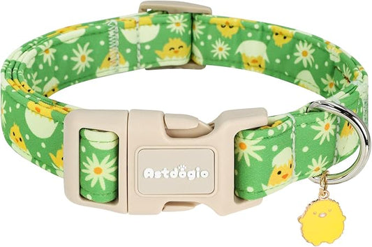 Easter Dog Collar for Large Dogs, Easter & Spring Theme Large Dog Collar with Cute Chick Hatching Pattern, Adjustable Easter Dog Collars Girl Boy Collar for Dogs -L