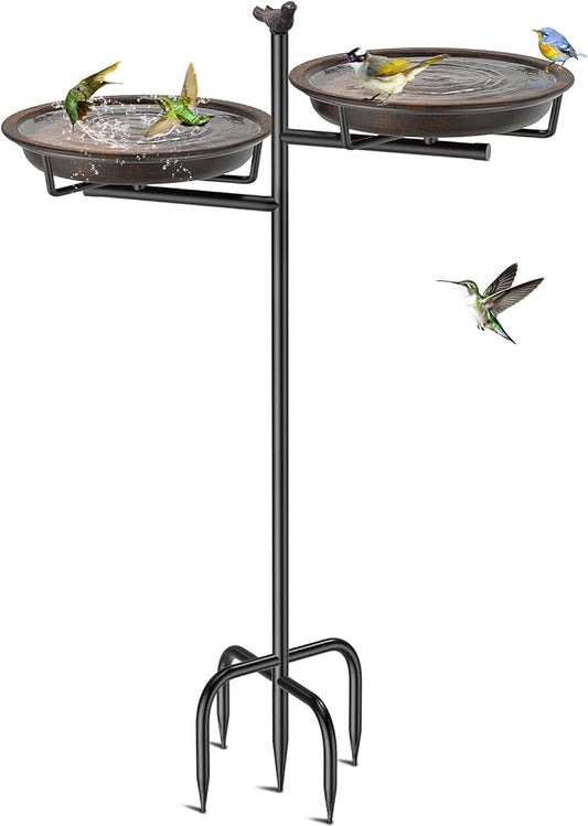 Metal Bird Bath for Outside, Vintage Freestanding Birdbaths Feeder Bowl, Stable & Easy to Clean Birdfeeder for Outdoors Garden Yard Lawn Decor (Retro Brown)
