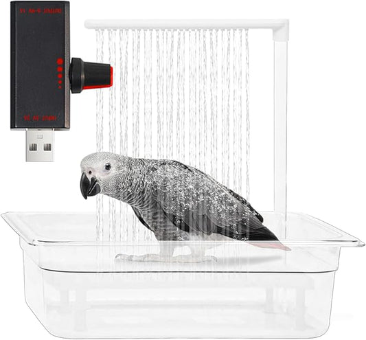 Parrot Bathtub, USB Electric Large Bird Bathtub Shower with Water Pressure Controller, Automatic Pet Bird Bath for Parakeet, Cockatiel, African Grey, Cockatoo, Bird Case Accessories, Bird Toys