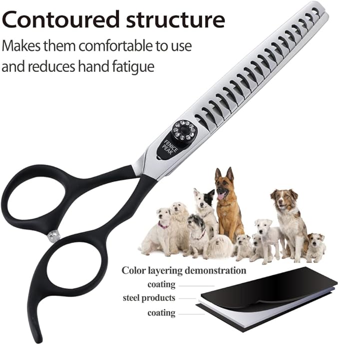 Fenice Peak 8.0'' Dog Chunker Scissors For Grooming 440C Stainless Steel Black Non-Slip Handle Sharp Blades Professional Pet Trimming Scissors for Cats Thinning Rate 75%