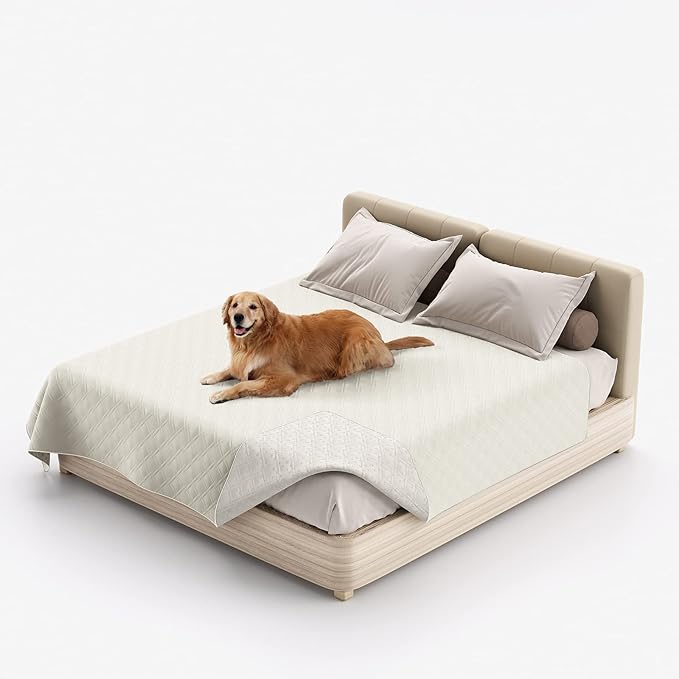Waterproof Dog Bed Covers for Couch Protection, Water-Resistant Soft Dog Pet Blanket Anti-Slip Dog Blanket for Bed, for Furniture Bed Couch Sofa (Ivory White,86x82inch)