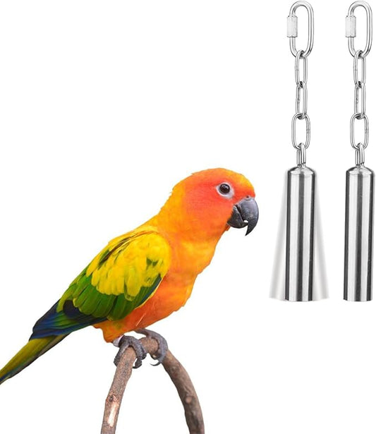 Hypeety Stainless Steel Bell Bird Toys Chew Toy for Parrot, Macaw, African Greys, Small Cockatoo, Parakeet, Cockatiels Heavy Duty Bird Cage Stand Toys (2 PCS-S)