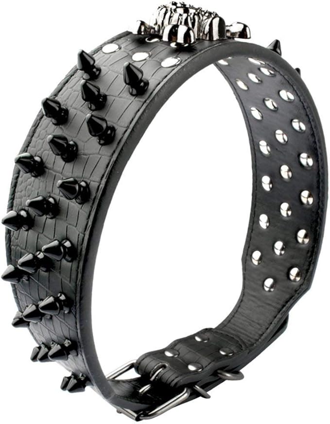 Serijoars Spiked Studded Dog Collar, PU Leather Dog Collar, Adjustable Pet Collars for Medium or Large Breed Pet (L, Black2)