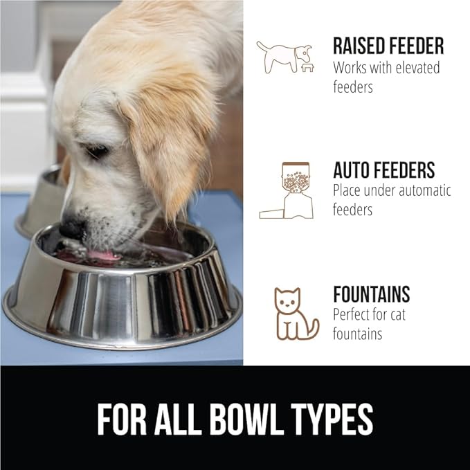 GORILLA GRIP 100% Waterproof Raised Edge BPA Free Silicone Pet Feeding Mat, Dog Cat Food Mats Contain Spills Protects Floors, Placemats for Cats and Dogs Water Bowl, Pets Accessories 18.5x11.5 Blue