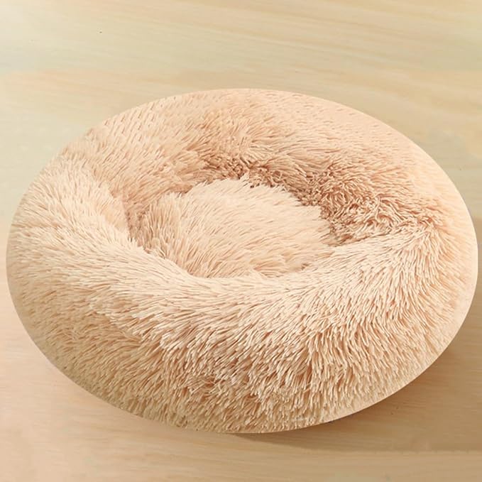Calming Large Dog Bed & Cat Bed, 43 Inch Anti-Anxiety Donut Dog Cuddler Cat Bed, Warming Cozy Soft Dog Round Bed, Fluffy Faux Fur Machine Washable Pet Cushion for Medium Dogs & Cats (Yellow)