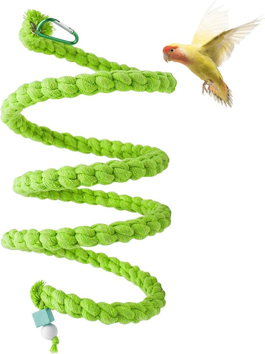 Dnoifne Spiral Rope Perch, Swing, Cage Stand Pole Accessories, Climbing Toy for Parrot Parakeet Budgies Lovebirds Cockatiels, Green