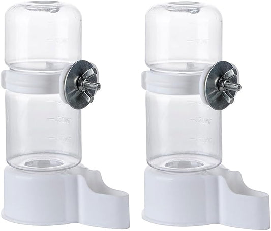 Automatic Bird Feeder and Water Dispenser, 2PCS Cage Accessories for Parrots, Budgie, Lovebirds, Parakeet, Cockatiel - Food Seed and Bottle Drinker (White 140ml)