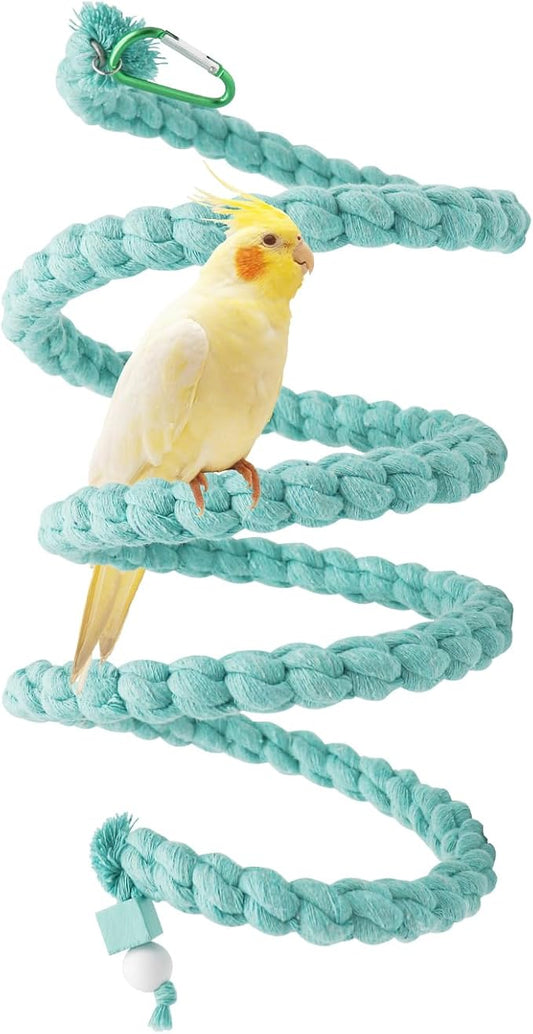 Bird Cage Accessories, Hanging Spiral Bird Rope Perch with Metal Hook, Bird Perch for Budgie, Lovebird, Parakeet, Cockatiel, Conure, Quaker, Caique, Small to Medium Birds