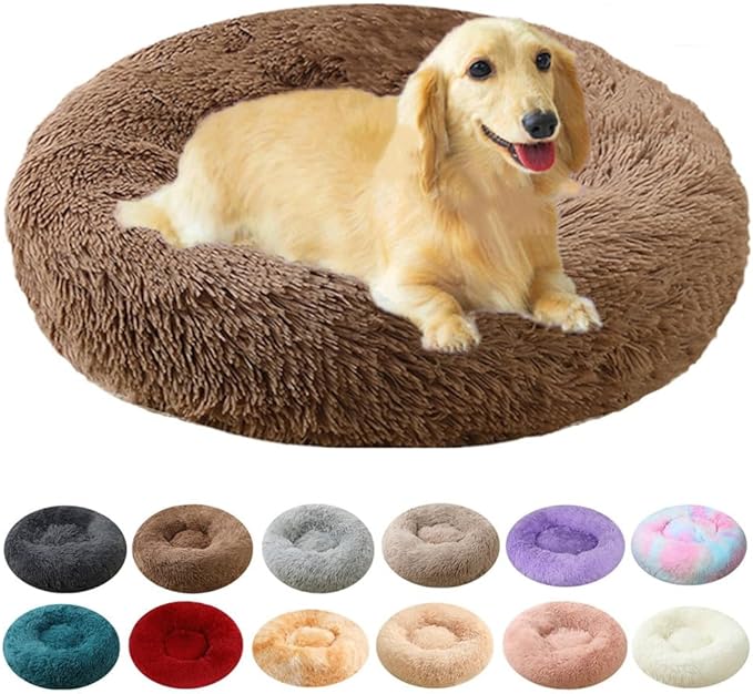 Donut Dog Bed Cat Bed, 20 Inch Round Fluffy Dog Beds for Small Dogs and Cats, Anti-Anxiety Donut Dogs Cuddler Bed, Washable Pet Bed for Medium Cats (Coffee)