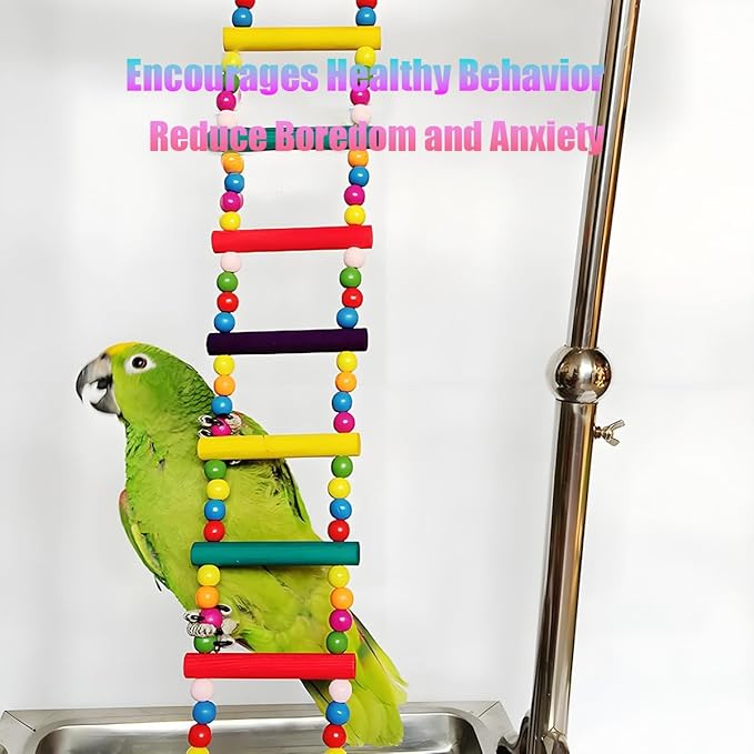 Bird Toys for Parrots Parrot Bridge, Swing Toys, and Ladders for Macaws, African Greys, Budgies, Cockatiels & Parakeets - Wooden Bird Ladder and Swing Toys for Play and Training (30Inch - 12 Ladders)