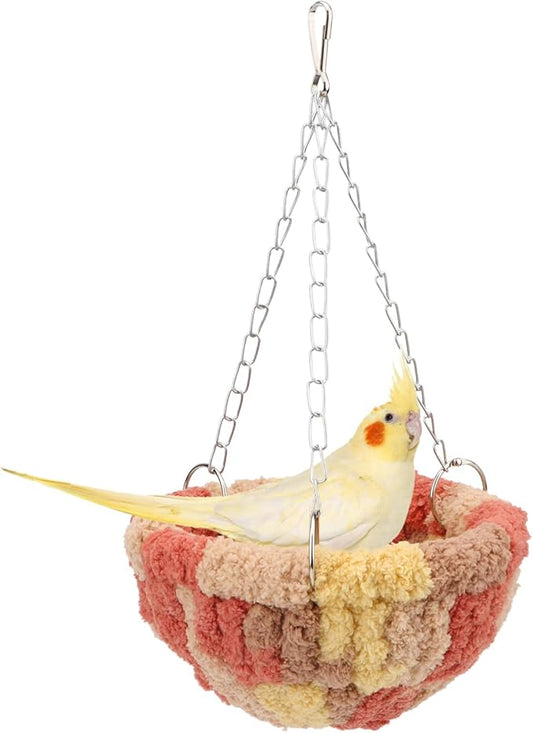 Wontee Bird Nest Bed Parrot Hanging Swing Hammock Bird Cage House for Budgies Parakeets Cockatiels Lovebirds Conures (Orange)