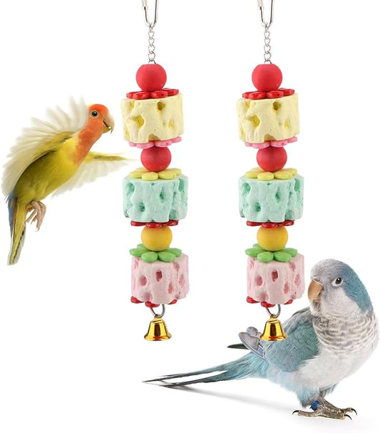Wontee Bird Chewing Toys Bird Beak Grinding Stone Parakeet Treats for Budgies Cockatiels Conures Quaker Senegal Parrot (Medium: 9.8")