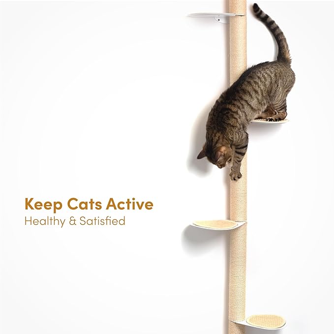 68" Tall Wall-Mounted Cat Tree – Modern Space-Saving Cat Shelf with Sisal Scratching Post & Steel Climbing Steps – Stylish Cat Wall Furniture for Small Spaces