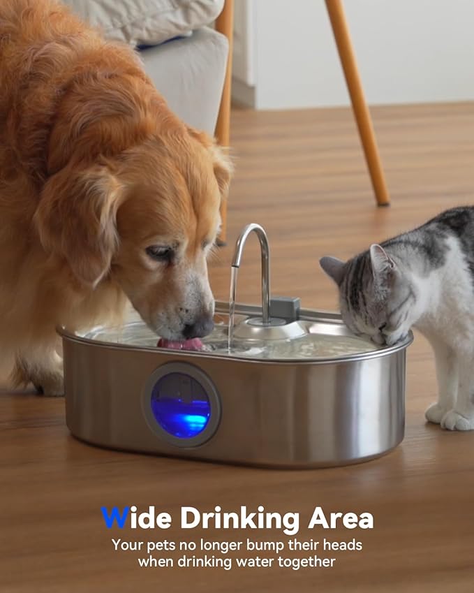3.4Gal Dog Water Fountain for Large Dogs, 13L Stainless Steel Large Pet Fountain with Deeper & Wider Drinking Area, Automatic Dog Water Bowl Dispenser with Water Window(with 7 Filters)