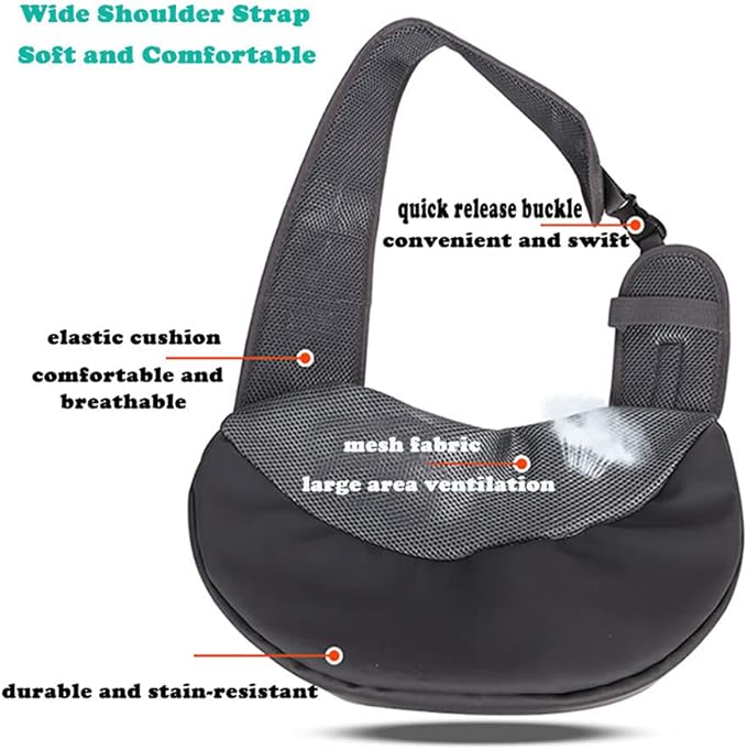 Pet Dog Sling Carrier, Breathable Mesh Portable Travel Safe Pet Sling Shoulder Bag Carrier with Adjustable Non-Slip Shoulder Strap for Small Dogs Cats Puppy