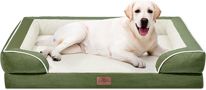 Comfort Expression Orthopedic Dog Bed for Extra Large Dogs 45x35 Inch, Waterproof Egg Crate Foam XL Pet Bed with Removable Bolsters, Dog Couch with Washable Cover & Non-Slip Bottom, Light Green