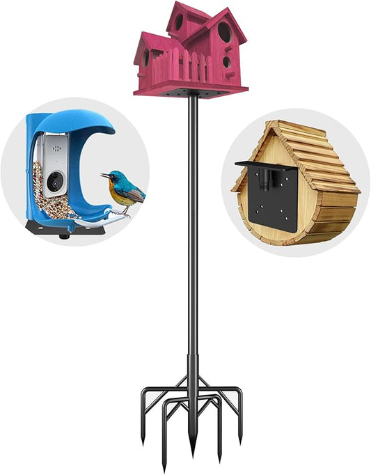 Bird Feeder Pole Kit, 79 Inch Bird House Pole for Outdoors Heavy Duty,5 Base Prongs Adjustable Birds Feeder Stand for House
