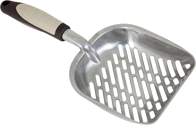 Petmate Metal Cat/Kitty Litter Scoop, Deep Shovel, Premium Non-Stick Large Scooper with Non-Slip Handle & Curved Design for Maximum Coverage
