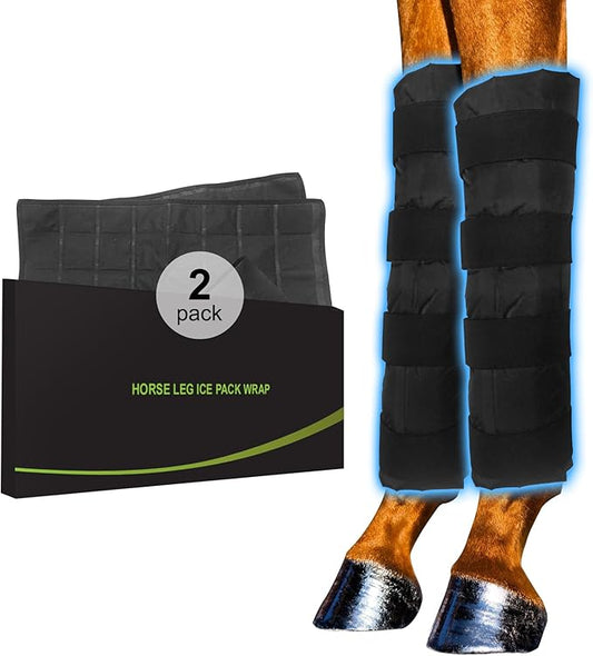 Horse Ice Boots 2-Pack with 64-Cell Ice Cells, Full-Leg Therapy Cooling Wraps for Injury Recovery & Competition Prep, Fits Hock, Knee, Ankle & Hooves
