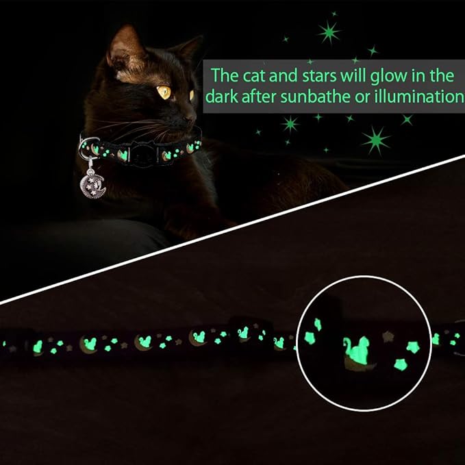 2Pcs Breakaway Cats Collars Cat Collars for Boy & Girl Cats Adjustable Kitten Collars with Bell,Black+Tangerine,8"-13.1"