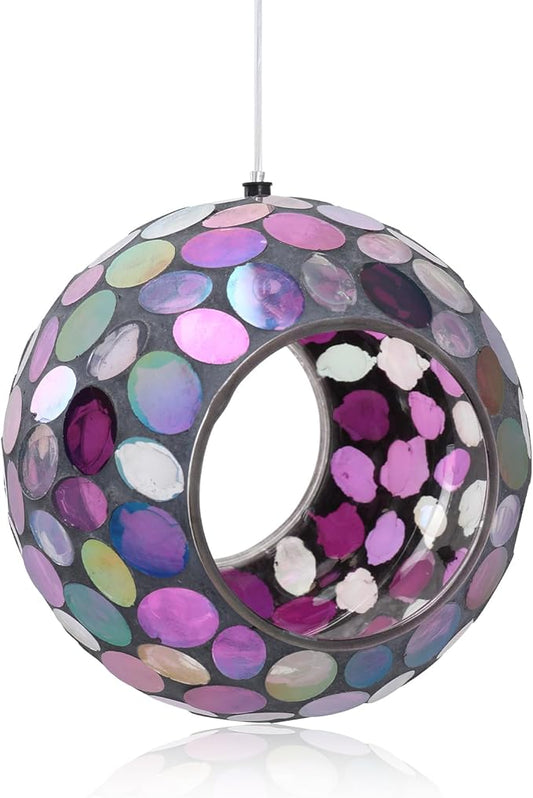 VCUTEKA Mosaic Bird Feeder, Round Glass Container Hanging Bird Feeders for Gardens, Yards, Decks to Attract Wild Birds, 7-Inch Purple