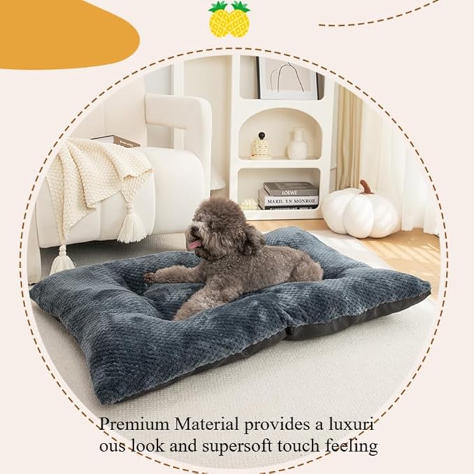 Washable Dog Bed for Large Breeds, Extra Cushioned Crate Mattress with Removable Fluffy Cover, Non-Slip Orthopedic Pet Pad, Machine Washable Kennel Mat(Dark Grey,XL)